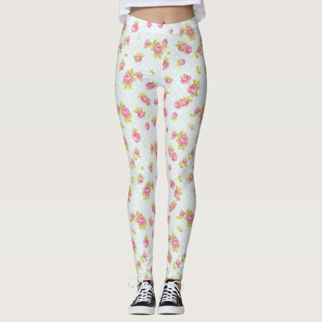 Eleganstapetmönster av rosa ros 4 leggings (Framsida)
