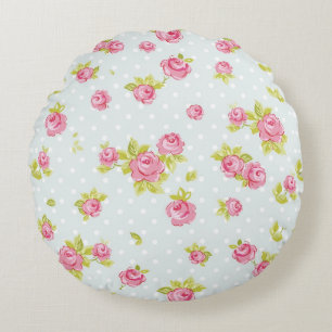 Eleganstapetmönster av rosa ros 4 rund kudde