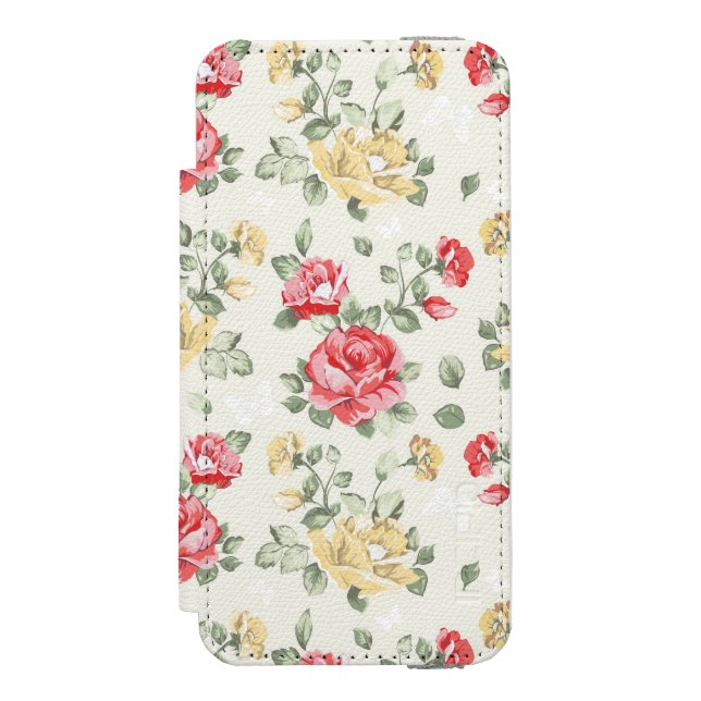Eleganstapetmönster av rosa ros incipio iPhone wallet skal (Folio Framsidan)
