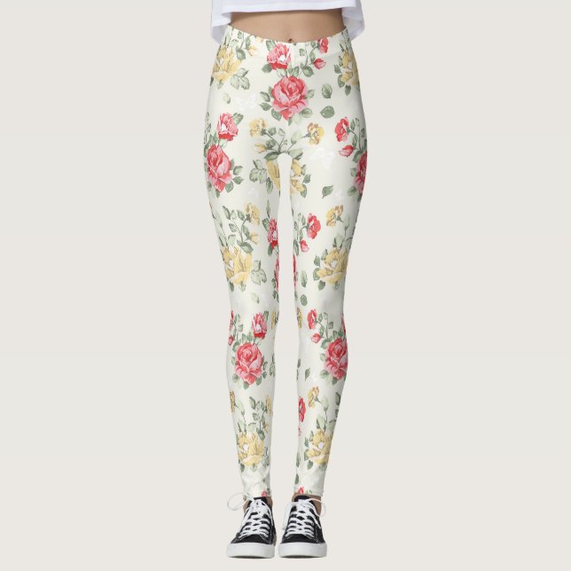 Eleganstapetmönster av rosa ros leggings (Framsida)