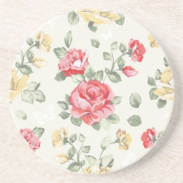 Eleganstapetmönster av rosa ros underlägg sandsten (Framsidan)