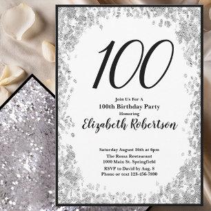 Elegant 100-års födelsedagsinbjudan Silver och Sva Inbjudningar