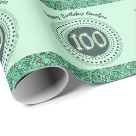 Elegant 100-årsdag Grön Glitter med Ränder Presentpapper