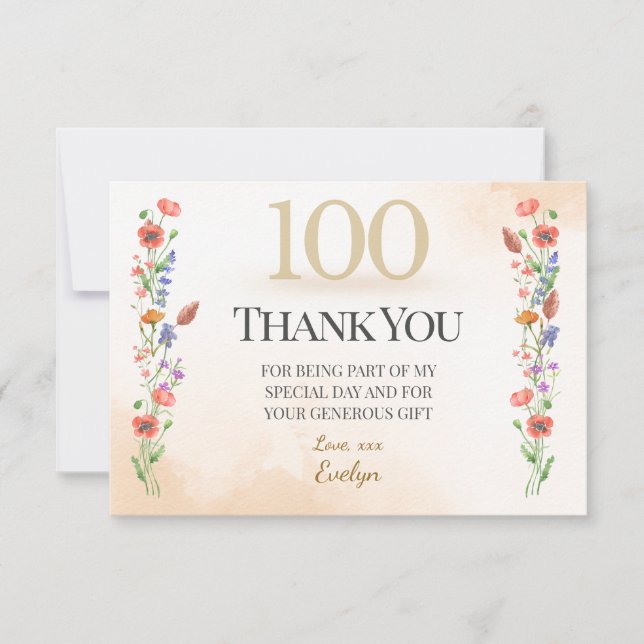 Elegant 100-årsdag – Wildflowers Design Tack Kort (Framsida)