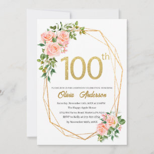 Elegant 100-årsfirande Vattenfärg Gli Inbjudningar