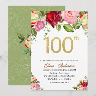 Elegant 100-årsfirande Vattenfärg Gli Inbjudningar