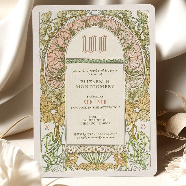 Elegant 100:e födelsedagen Inbjudan Art nouveau Mu (Skapare uppladdad)