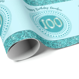 Elegant 100:e födelsedagen Teal Blue Glitter & Ran Presentpapper