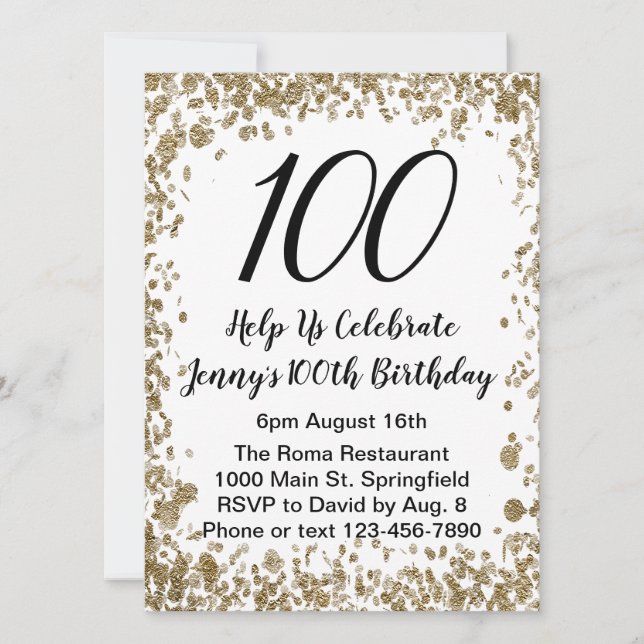 Elegant 100:e födelsedagsinbjudan till henne i Gul Inbjudningar (Framsida)