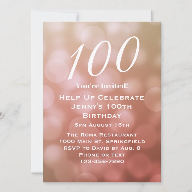 Elegant 100:e födelsedagsinbjudan till henne i Ros Inbjudningar (Framsida)