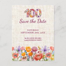 Elegant 100th Birthday - Floral Numbe 100 Meddelande Vykort