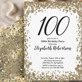 Elegant 100th Birthday Invitation For Her in Gold Inbjudningar