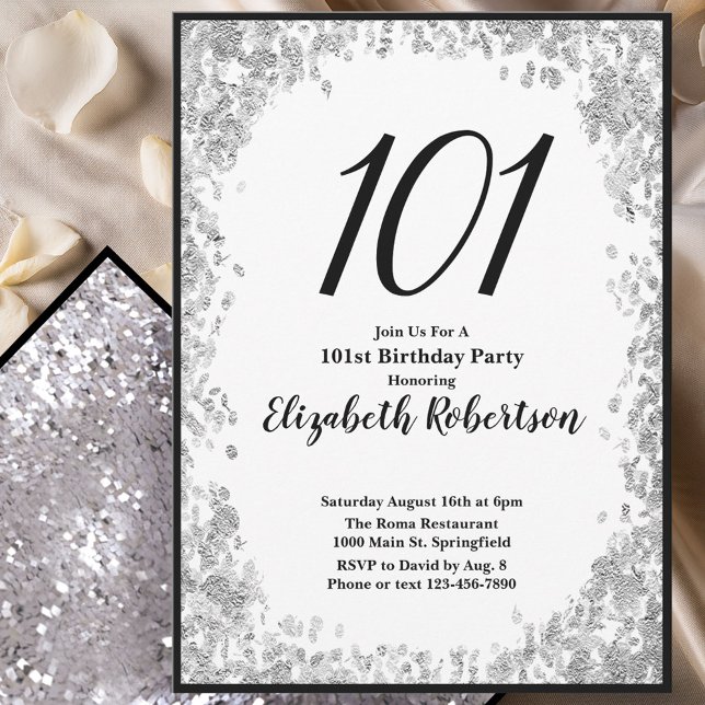 Elegant 101-års födelsedagsinbjudan Silver och Sva Inbjudningar (Skapare uppladdad)