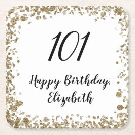Elegant 101st Birthday Coasters With Gold Sequins Underlägg Papper Kvadrat