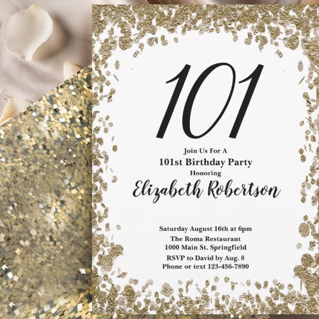 Elegant 101st Birthday Invitation For Her in Gold Inbjudningar (Skapare uppladdad)
