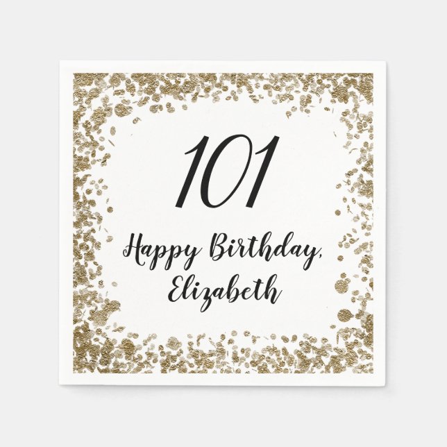 Elegant 101st Birthday Napkins With Gold Sequins Pappersservett (Framsidan)