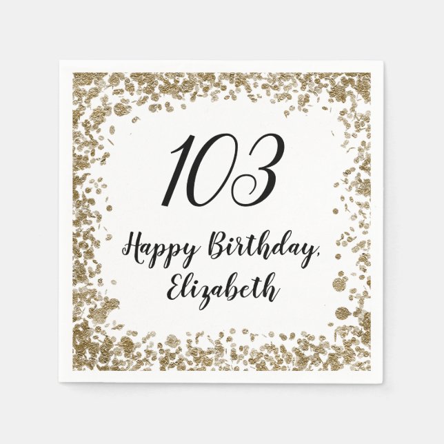 Elegant 103rd Birthday Napkins With Gold Sequins Pappersservett (Framsidan)
