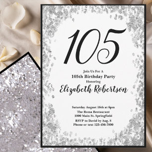 Elegant 105-års födelsedagsinbjudan silver och sva inbjudningar