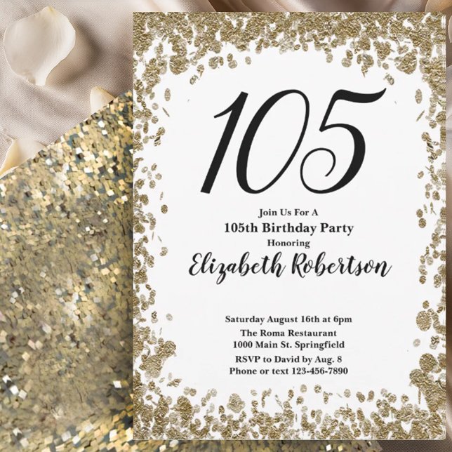 Elegant 105th Birthday Invitation For Her in Gold Inbjudningar (Skapare uppladdad)