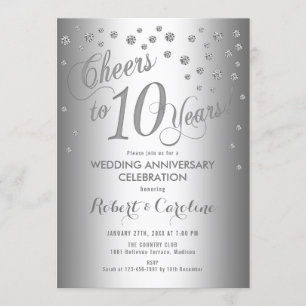 Elegant 10-årsjubileum - Silver Vitt Inbjudningar