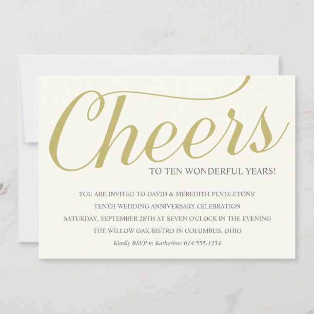 Elegant 10-årsjubileumspartaj inbjudningar (Framsida)