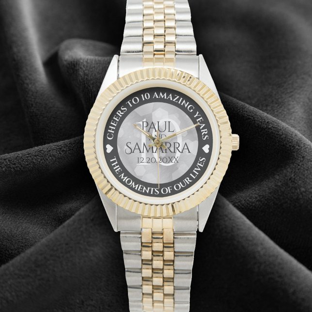 Elegant 10:e årsdagen för Tin Bröllop Firande Armbandsur (Elegant 10th Tin Wedding Anniversary Wristwatch Cover Photo)