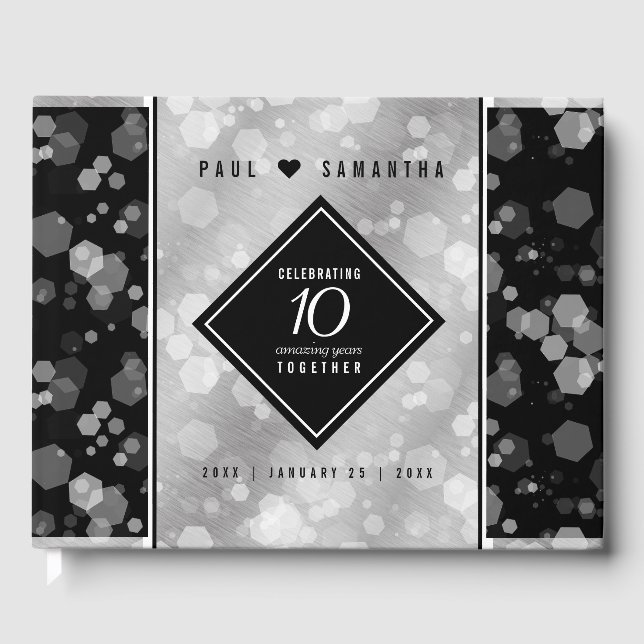Elegant 10:e årsdagen för Tin Bröllop Firande Gästböcker (Framsida)