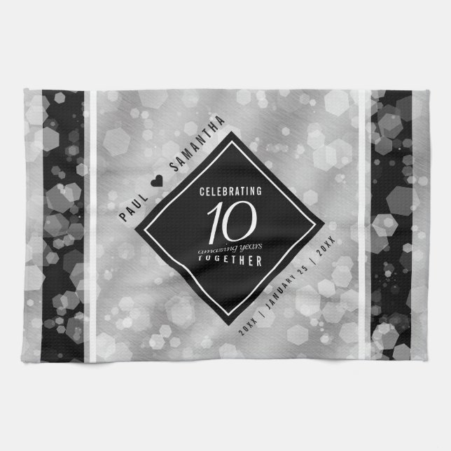 Elegant 10:e årsdagen för Tin Bröllop Firande Kökshandduk (Horisontell)