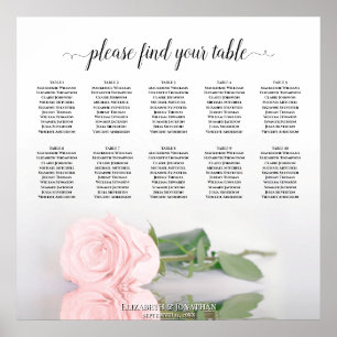 Elegant 10 sittplatsplan för Bord Rosa ros Bröllop Poster