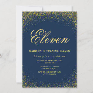 Elegant 11-års födelsedagsinbjudan Guld Navy Glam Inbjudningar