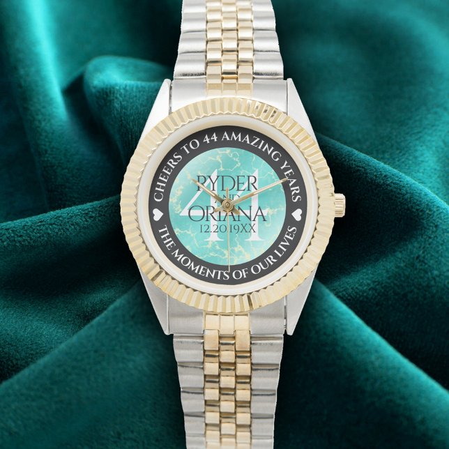 Elegant 11:e 44:e årsdagen för turkos Bröllop Armbandsur (Elegant 44th Turquoise Wedding Anniversary Wristwatch Cover Photo)