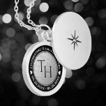 Elegant 11:e årsdagen för stålåret Bröllop Firande Berlockhalsband<br><div class="desc">Högtidlighålla elfte bröllop-årsdagen med detta minnesskåp! Elegantens svarta och vita bokstäver på en diamantpläterad,  utsliten stålbakgrund tillför ett minnesvärt tryck för detta speciella tillfälle och milstolpe. Anpassa med parets initialer,  ett speciellt budskap och data för deras stålårsdag. Design © W.H. Sim. Se mer på zazzle.com/expressionsoccasions</div>