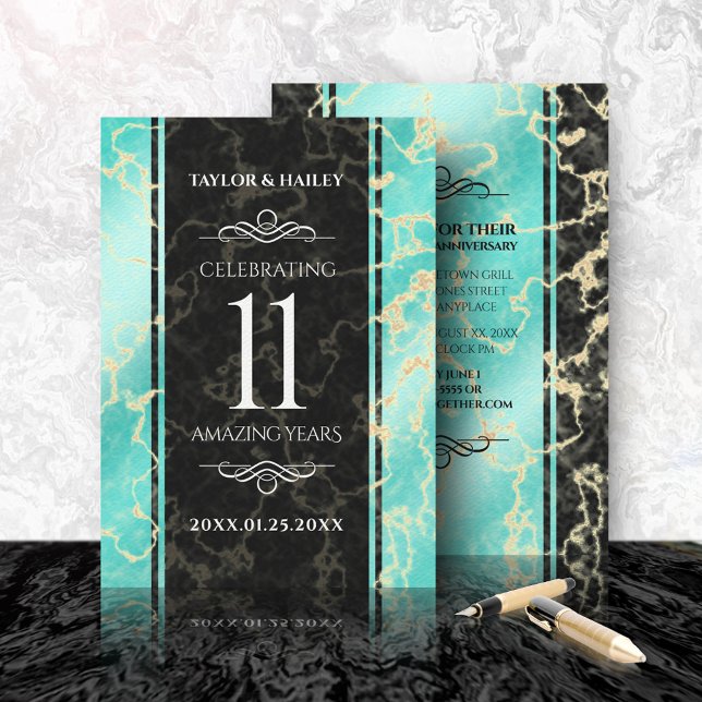 Elegant 11:e årsdagen för Turkos Bröllop Inbjudningar (Skapare uppladdad)