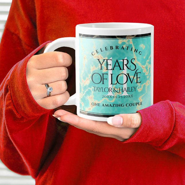 Elegant 11:e årsdagen för Turkos Bröllop Jumbo Mugg (11th Wedding Anniversary Jumbo Coffee Mug Cover Photo (Turquoise))