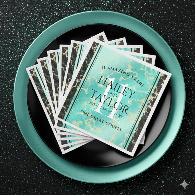 Elegant 11:e årsdagen för Turkos Bröllop Pappersservett (Elegant 11th Turquoise Wedding Anniversary Napkins Cover Photo)