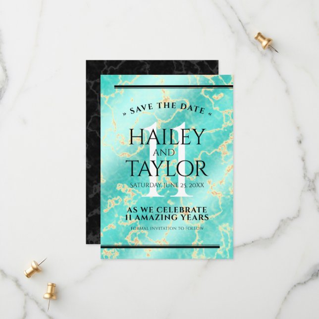 Elegant 11:e årsdagen för Turkos Bröllop Spara Datumet (Fram/Back In Situ)