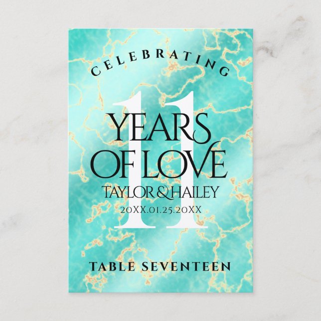 Elegant 11:e årsdagen för Turkos Bröllop Tack Kort (Framsida)