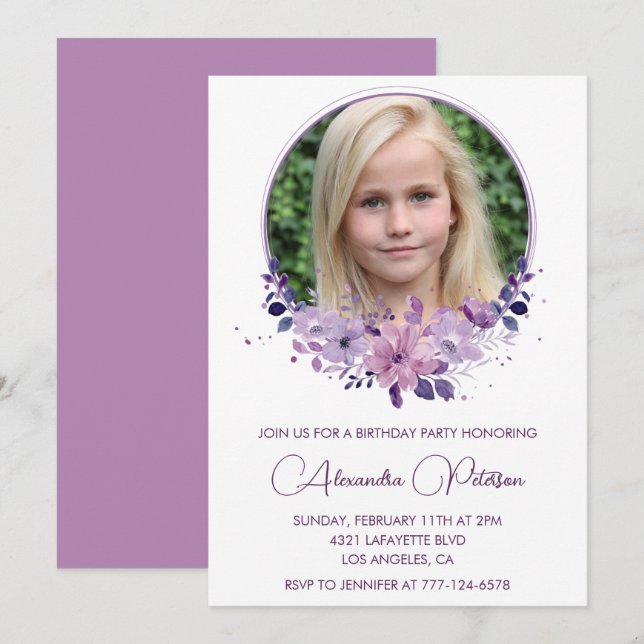 Elegant 12-års födelsedagsinbjudan Foto Floral Boh Inbjudningar (Fram/baksida)