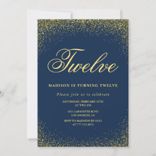 Elegant 12-års inbjudan Guld Navy Glam