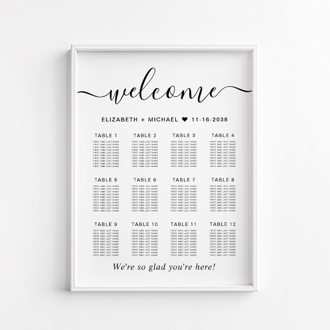 Elegant 12 sittplatsplan för Bord Bröllop Poster (Skapare uppladdad)