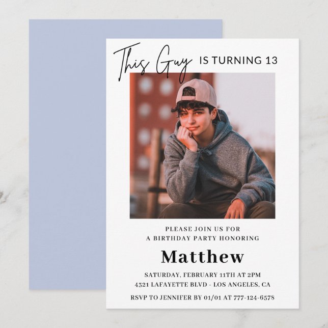 Elegant 13-årsinbjudningar Boy Photo Inbjudningar (Fram/baksida)