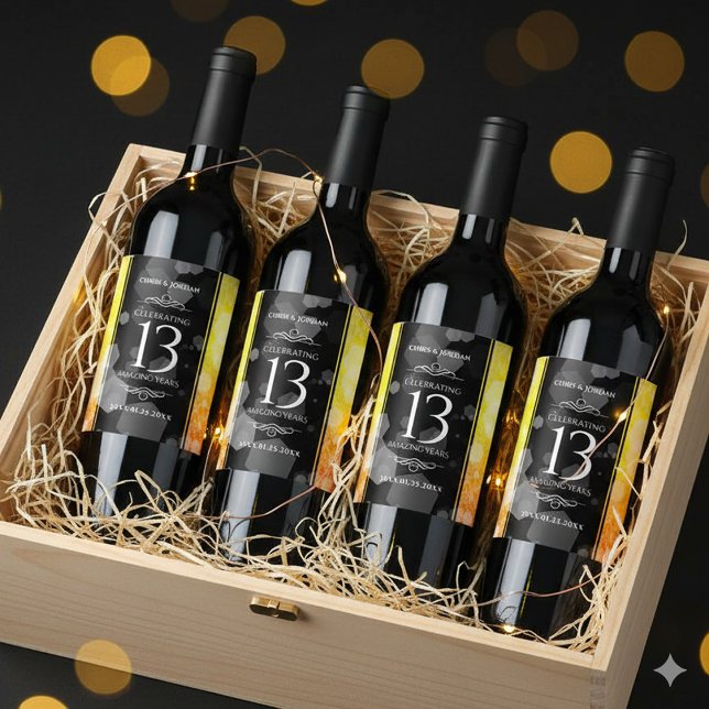 Elegant 13:e årsdagen för Bröllop Vinflaska Etikett (13th Citrine Wedding Anniversary Wine/Liquor Drink Labels Cover Photo)