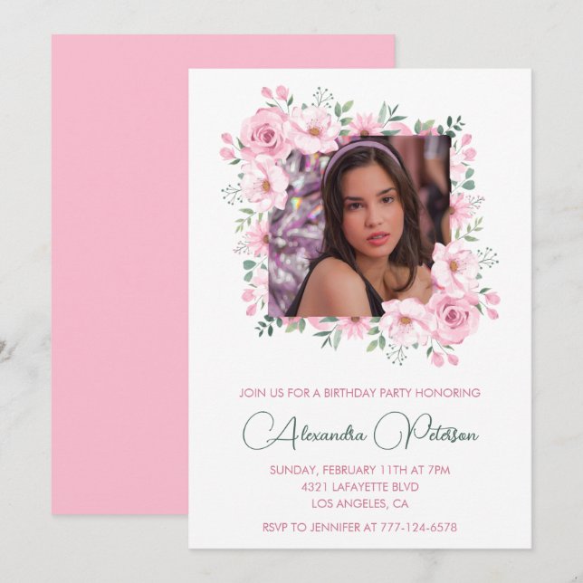 Elegant 14 födelsedagsinbjudningar Photo Boho Inbjudningar (Fram/baksida)