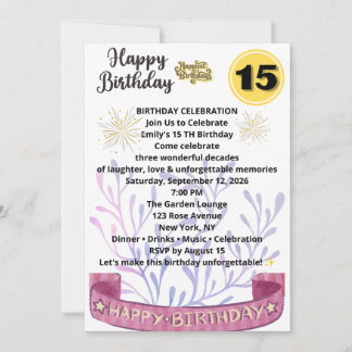 Elegant 15-års inbjudan – Chic Blommig Födelsedags