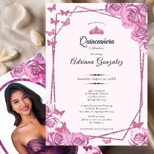 Elegant 15-årsdag rosa Quinceanera Inbjudningar