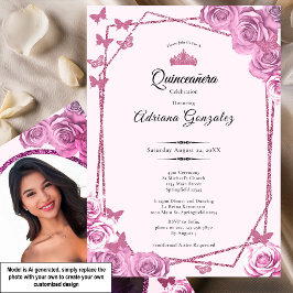 Elegant 15-årsdag rosa Quinceanera Inbjudningar