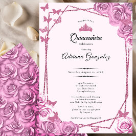 Elegant 15-årsdag rosa rosor Quinceanera Inbjudningar