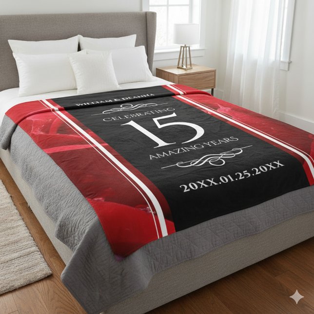 Elegant 15:e årsdagen för Bröllop i Ro Firande Fleecefilt (15th Rose Wedding Anniversary Fleece Blanket Cover Photo)