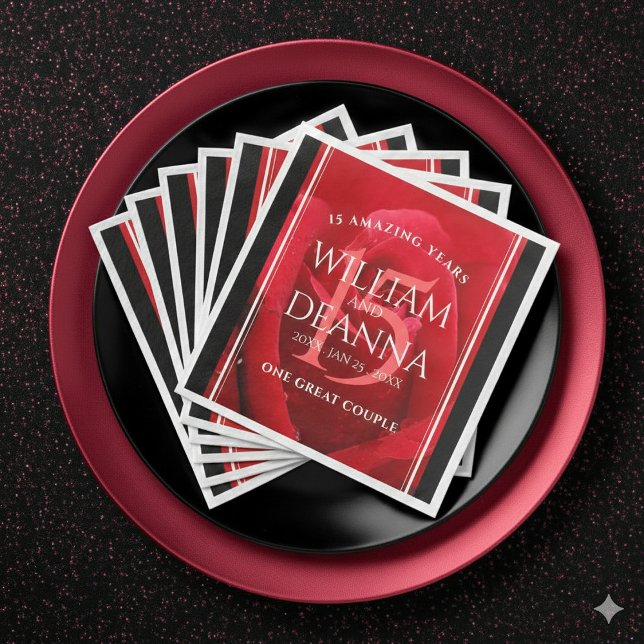 Elegant 15:e årsdagen för Bröllop i Ro Firande Pappersservett (Elegant 15th Rose Wedding Anniversary Napkins Cover Photo)