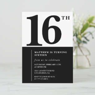 Elegant 16-års inbjudan Svart Chic Modern